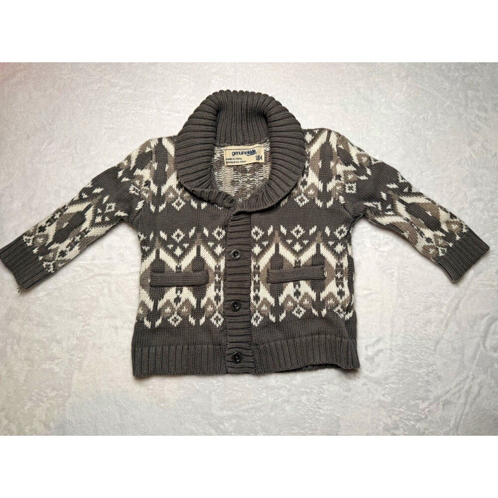 Genuine Kids from OshKosh 18-24M Gray/White Fair Isle Knit Shawl Cardigan